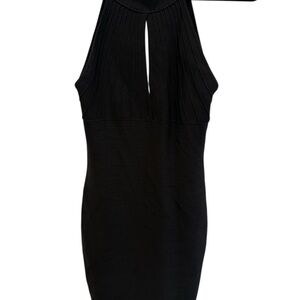 Marciano Black Ribbed Bodycon Dress with Keyhole Front and Back